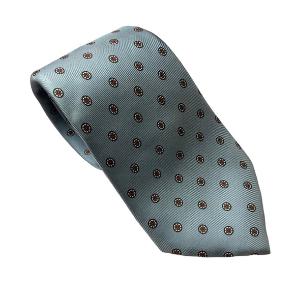 Vtg Boston Traders Light Blue With Geometric Red White Jewel Print 100% Silk Tie - Picture 1 of 5